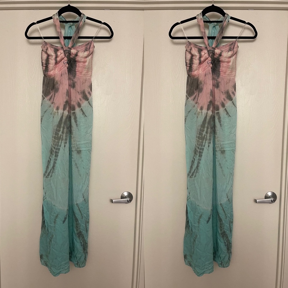 TIE DYE Pastel Maxi Dress (Beach) Handmade w/ Neck Tie. One Size